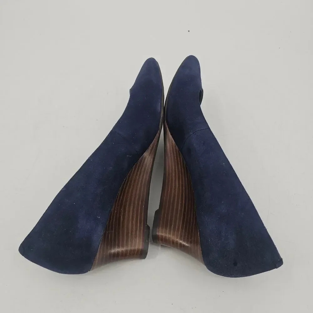 Lauren Ralph Lauren Celia Wedge Pumps Heels Pointed Toe Suede shoe navy blue 10